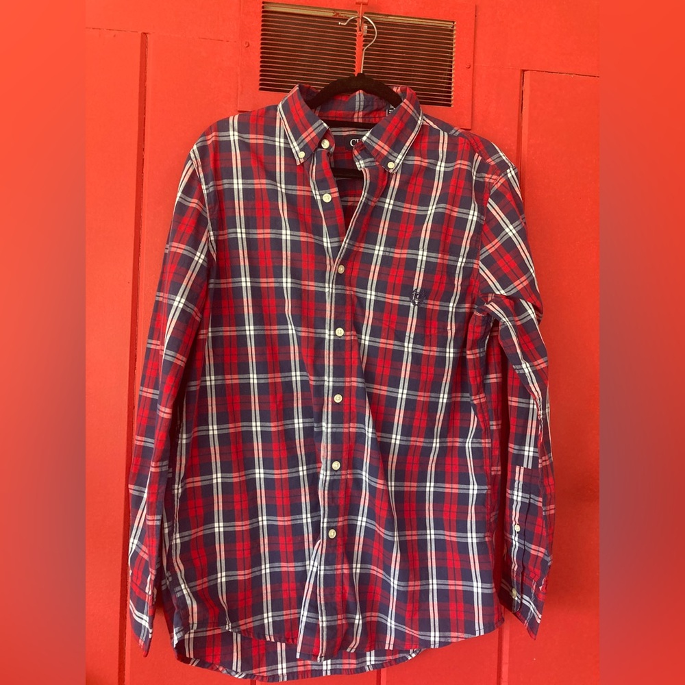 Chaps Red and Blue Plaid Button-Up Shirt Size M